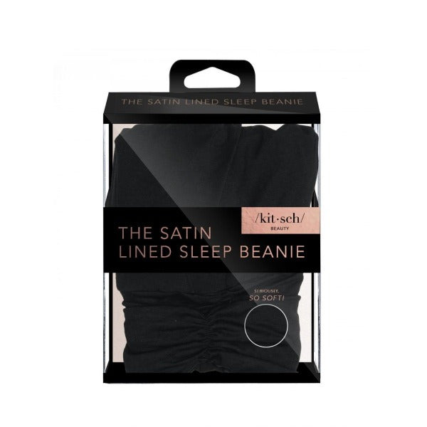 Satin Lined Jersey Sleep Beanie - Black