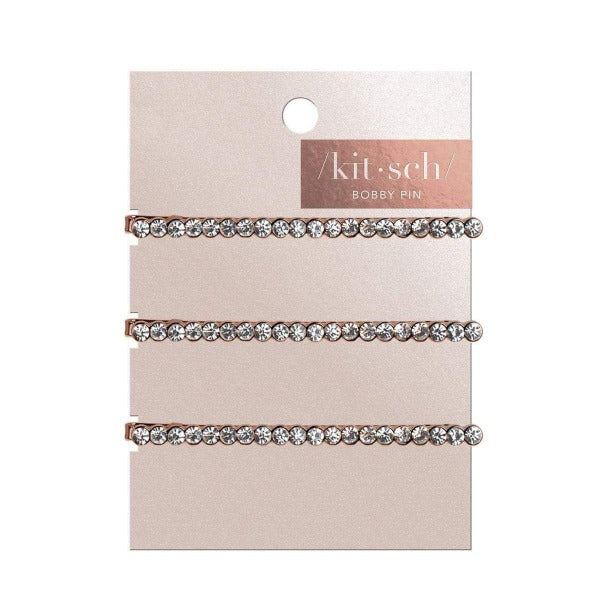 kitsch 3pc Rhinestone Bobby Pins - Rose Gold