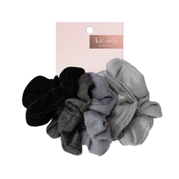 kitsch Velvet Scrunchies - Black/Gray