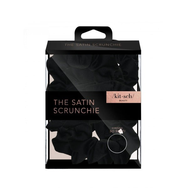 kitsch Satin Scrunchies 5pc (Black)