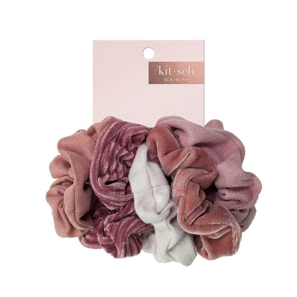 kitsch Velvet Scrunchies - Blush/Mauve